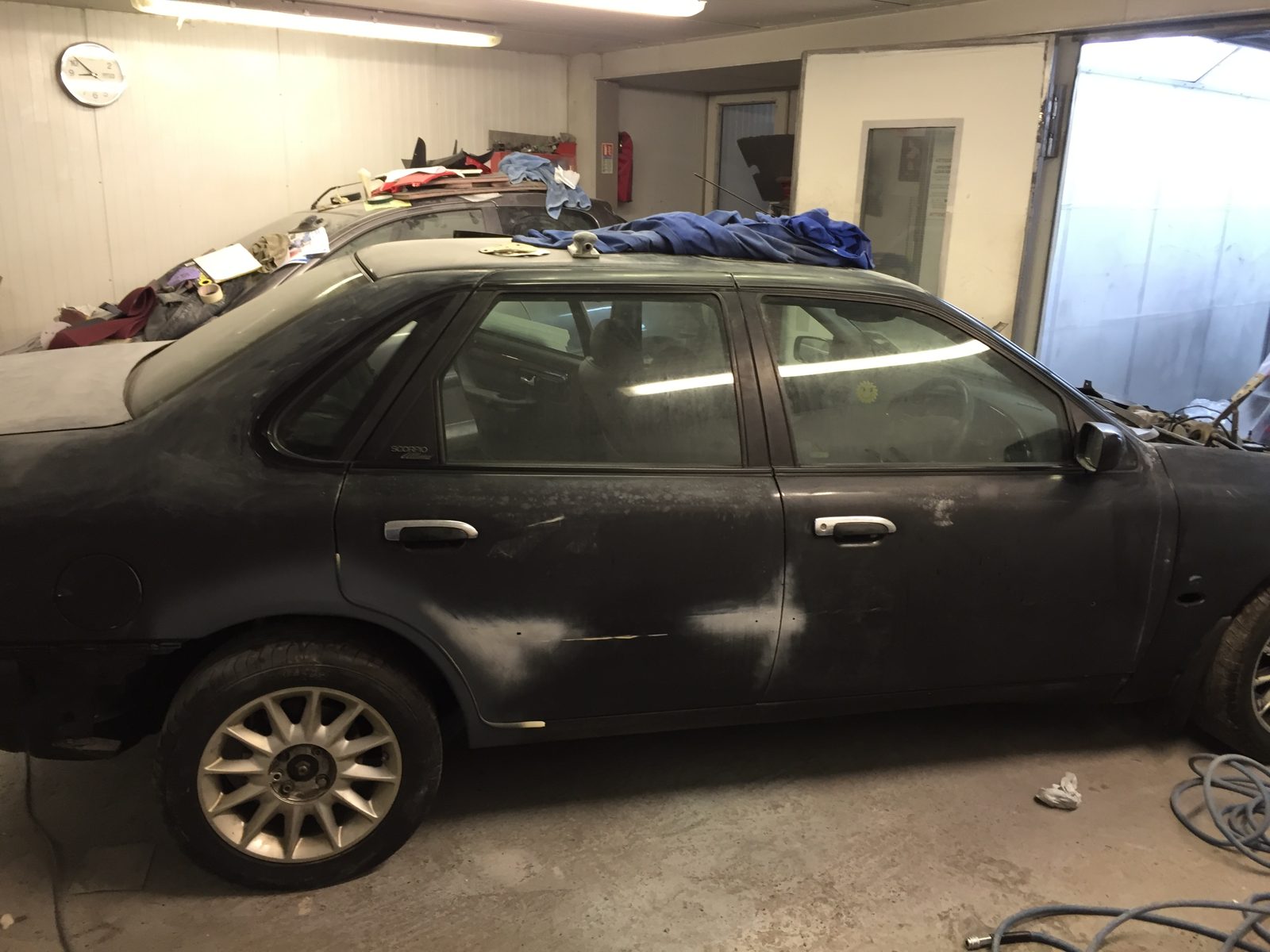 Side view of the shell in primer in the workshop